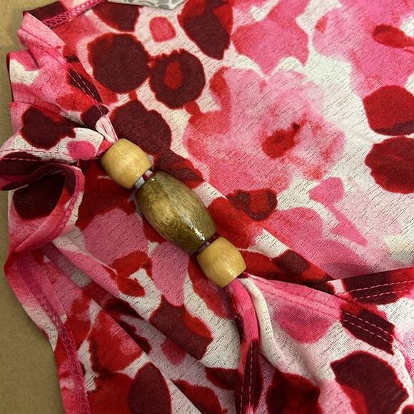 Swim by Avenue pink floral swimsuit coverup v-neck bamboo shoulder accent 22/24 - Picture 9 of 9